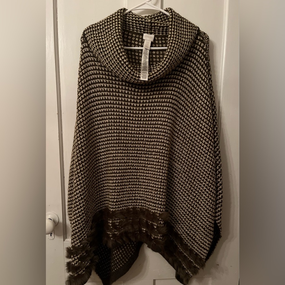 Chico's Black and White Shrug with Cowl Neck
